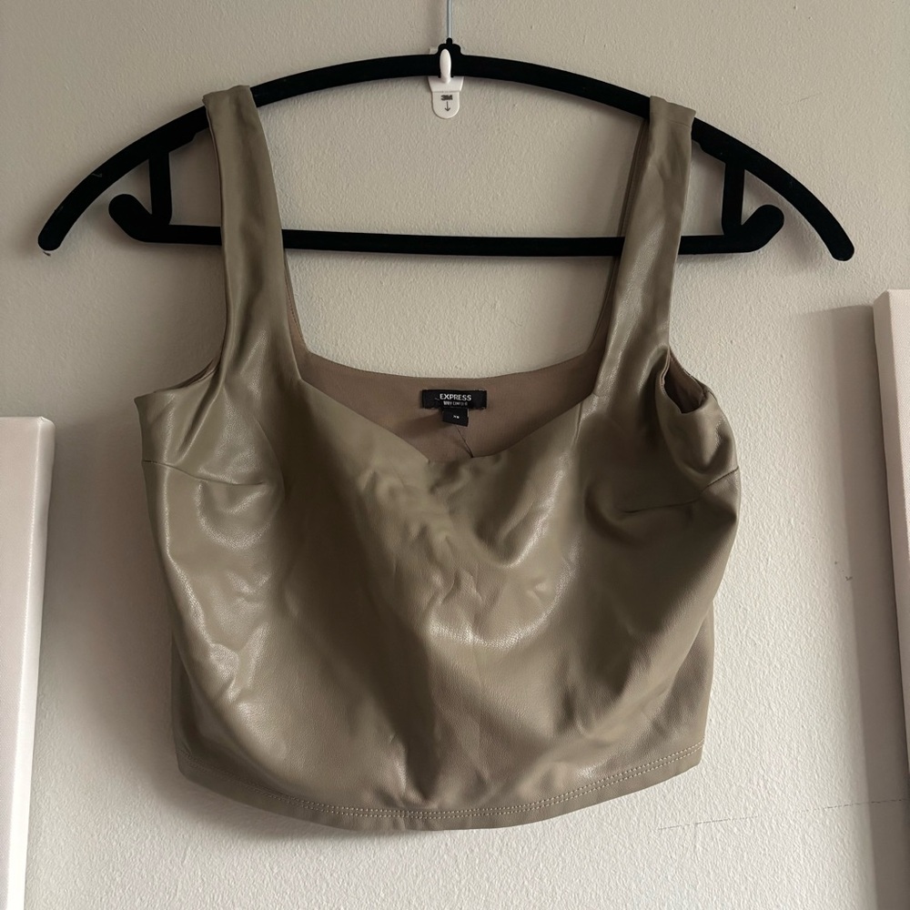 Express Body Contour Faux Leather Cropped Tank Top in Taupe XS - Picture 2 of 6
